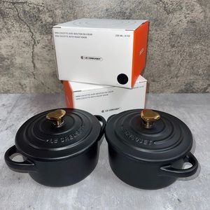 Le Creuset Matte Black Mini Cocotte w/ Gold Heart